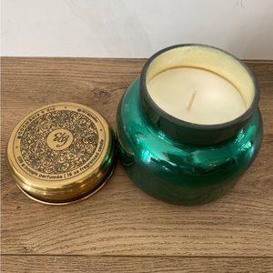 NIB Anthropologie Capri Blue Fir & Firewood Glass Jar Candle Dark Green 19 oz